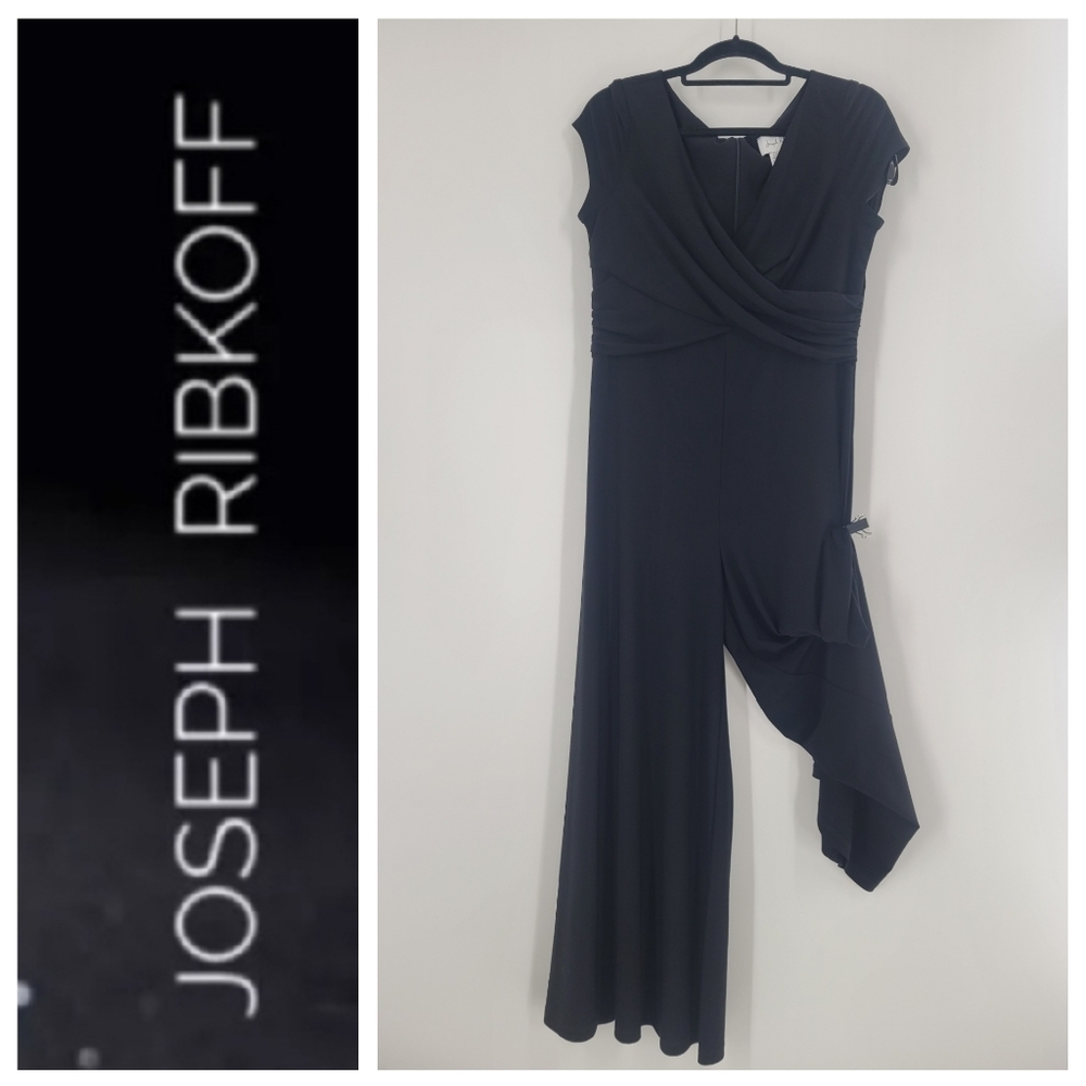Joseph Ribkoff Short Sleeve Crossover Front Cropped Jumpsuit Size 12 Black New